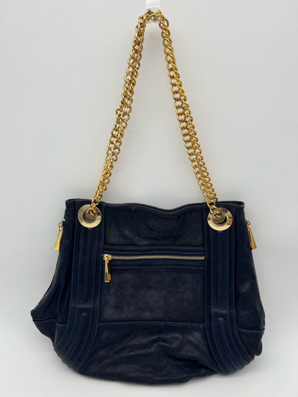 Rebecca Minkoff Navy Blue Leather Gold Chain Convertible Crossbody Purse Bag